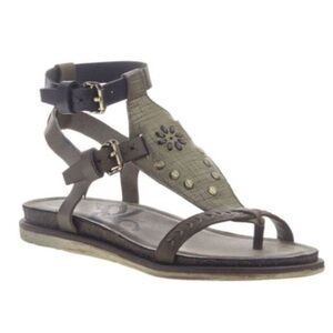 OTBT Stargaze Khaki Green & Black Leather Flat Sandals | 9